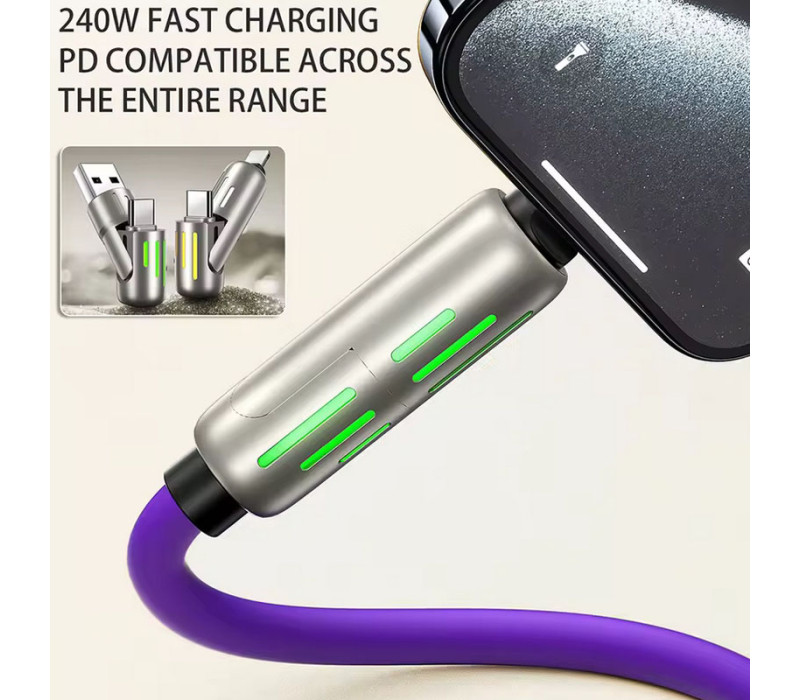 Универсальный кабель для быстрой зарядки 240W 4-в-1: Type-C to Type-C, Type-C to Lightning, Lightning to USB-A 1.2м