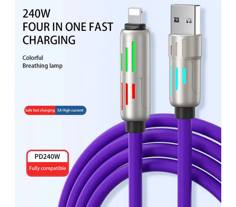 Универсальный кабель для быстрой зарядки 240W 4-в-1: Type-C to Type-C, Type-C to Lightning, Lightning to USB-A 1.2м