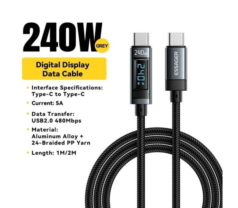 Кабель Essager USB Type-C - USB Type-C 240W/5A PD 3.1 1м