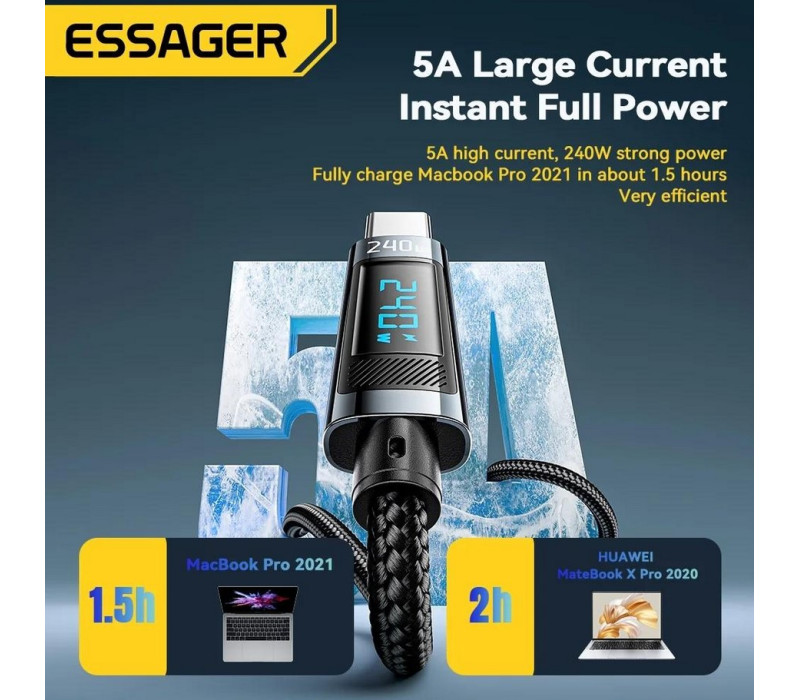 Кабель Essager USB Type-C - USB Type-C 240W/5A PD 3.1 1м