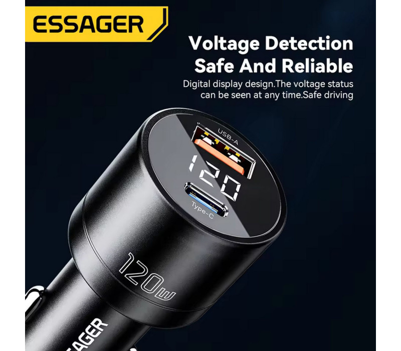 Автомобильное зарядное устройство Essager 120 Вт PD Super Fast Charger QC 4.0 PD 3.0