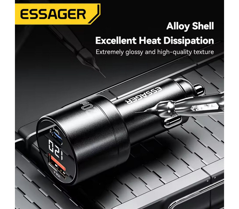 Автомобильное зарядное устройство Essager 120 Вт PD Super Fast Charger QC 4.0 PD 3.0