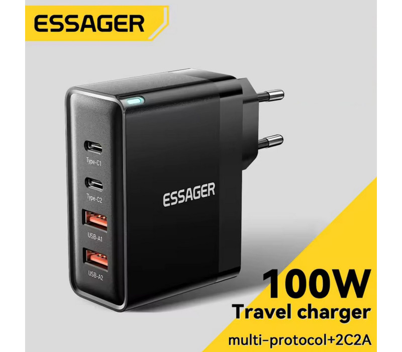 Essager GaN 100W Быстрая Зарядка 2C2A PD+QC3.0