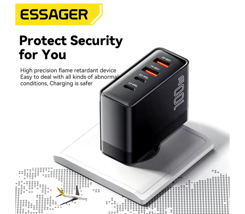 Essager GaN 100W Быстрая Зарядка 2C2A PD+QC3.0