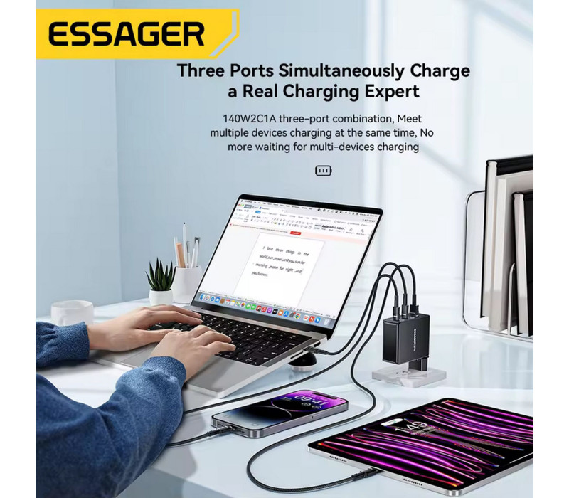 Essager GaN 140W Быстрая Зарядка 2C1A PD3.1+QC3.0