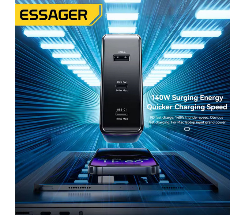 Essager GaN 140W Быстрая Зарядка 2C1A PD3.1+QC3.0