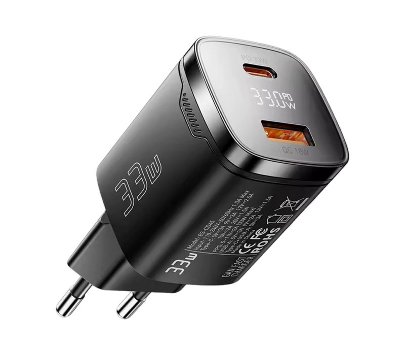 Essager GaN 33W Быстрая Зарядка USB-C PD+QC3.0 black