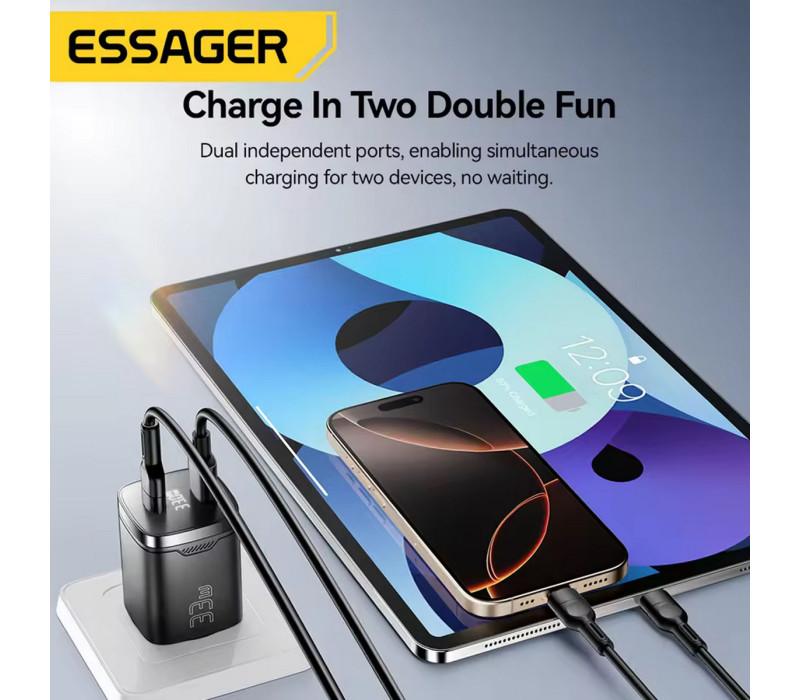 Essager GaN 33W Быстрая Зарядка USB-C PD+QC3.0 black