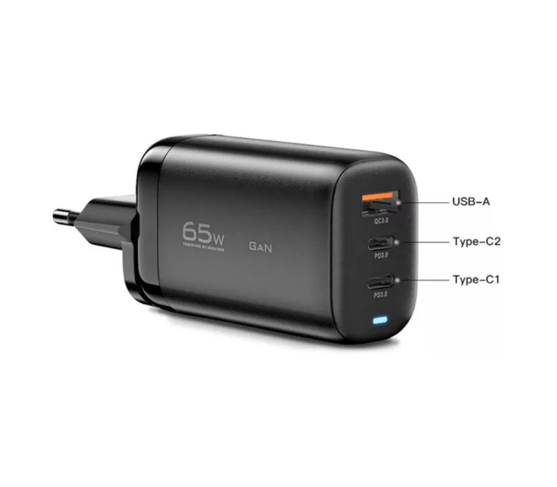 Универсальная быстрая зарядка Essager GaN 65W PD+QC3.0 black