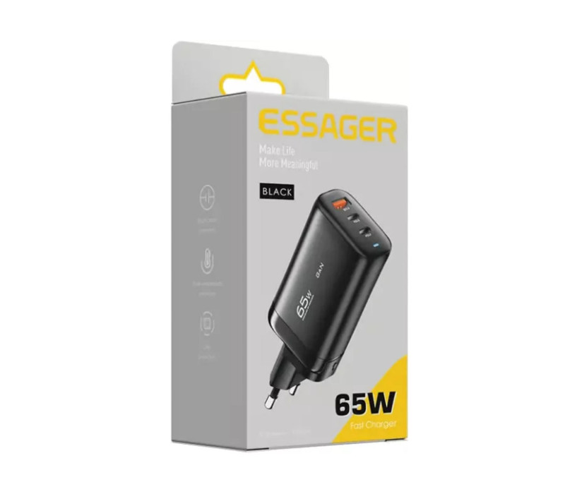 Универсальная быстрая зарядка Essager GaN 65W PD+QC3.0 black