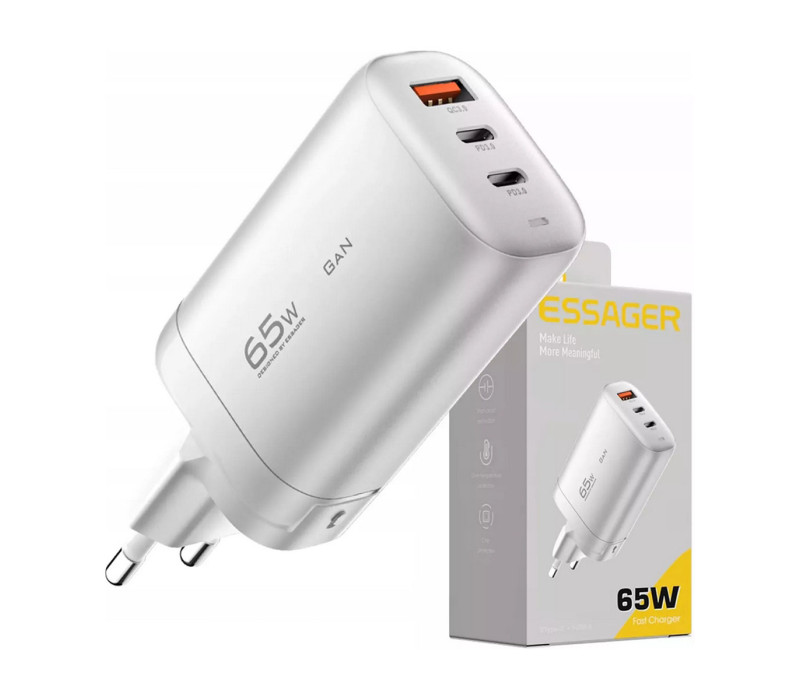 Универсальная быстрая зарядка Essager GaN 65W PD+QC3.0 White