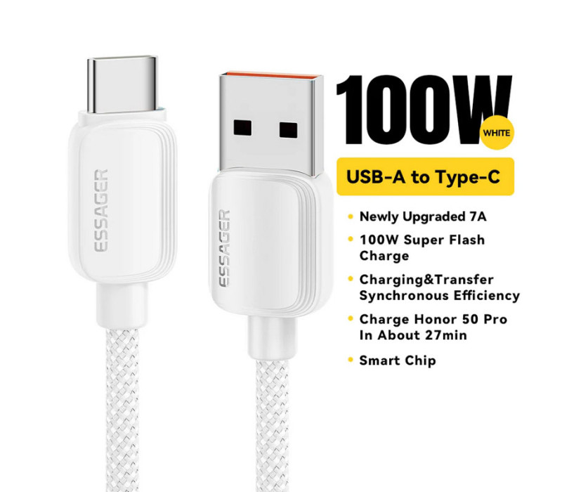 Кабель Essager Weilan USB-A - Type-C 100W/7A Fast Charging Cable 1м white