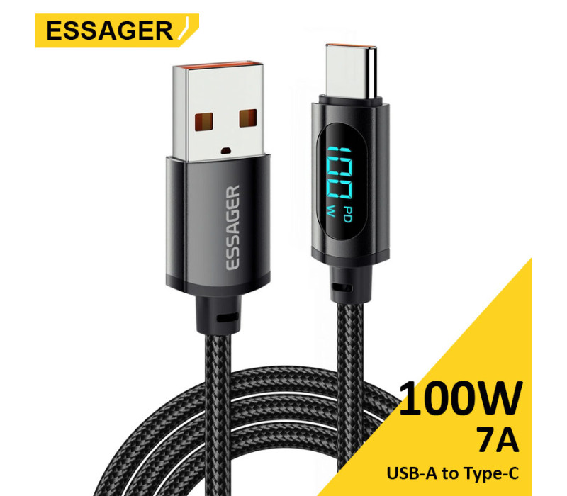 Кабель Essager X-ray USB-A - Type-C 100W/7A Display Fast Charging Cable 2м black