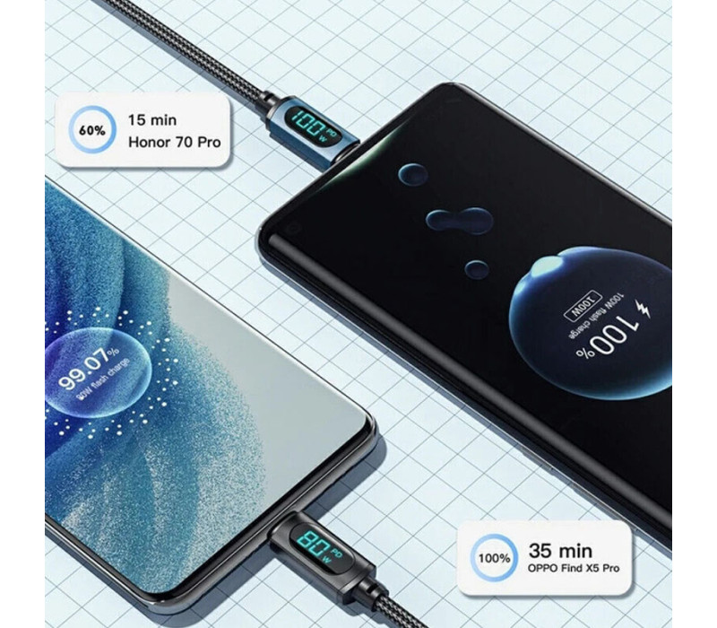 Кабель Essager X-ray USB-A - Type-C 100W/7A Display Fast Charging Cable 2м black