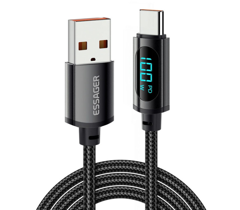 Кабель Essager X-ray USB-A - Type-C 100W/7A Display Fast Charging Cable 2м black