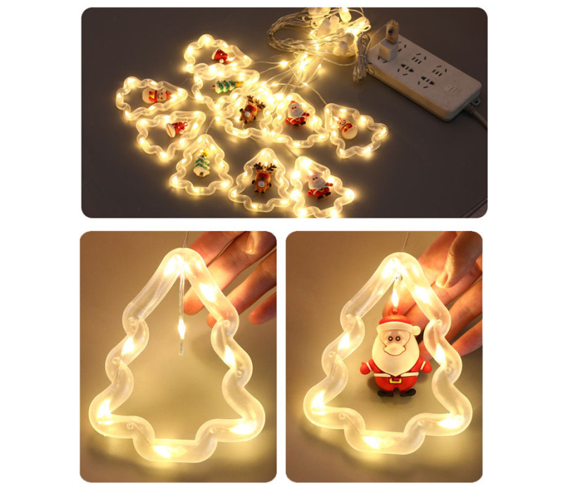 Гирлянда USB LED штора с новогодними фигурками, теплый свет, 8 режимов, 3м