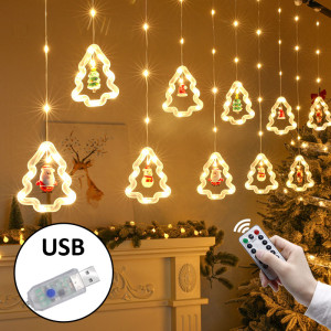 Гирлянда USB LED штора с новогодними фигурками, теплый свет, 8 режимов, 3м