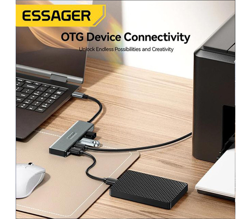 USB хаб Essager 4 In 1 Type C To USB 4 порта USB3.2 Gen 2 10Gbps