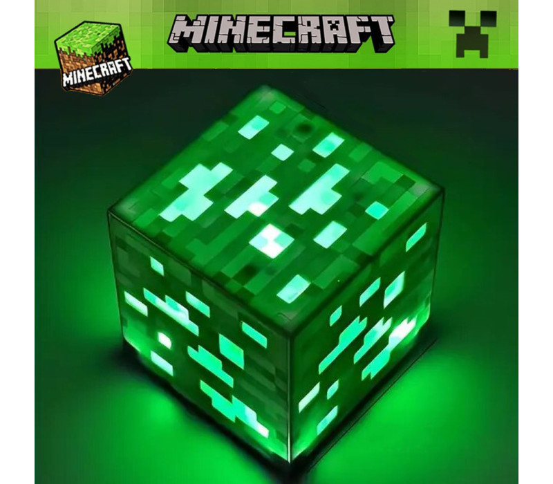 Светильник ночник блок майнкрафт аккумуляторній minecraft, 7.5см, цвет зелёный