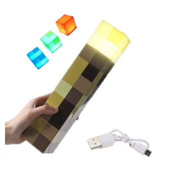 Детский майнкрафт светильник-ночник Факел Minecraft аккумуляторный, 4 цвета, 28см 
