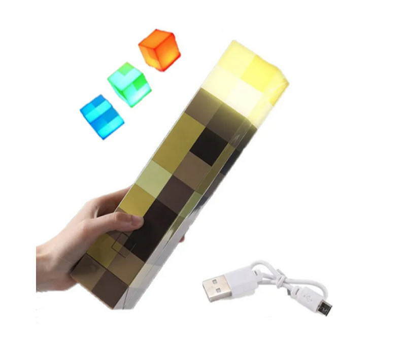 Детский майнкрафт светильник-ночник Факел Minecraft аккумуляторный, 4 цвета, 28см 