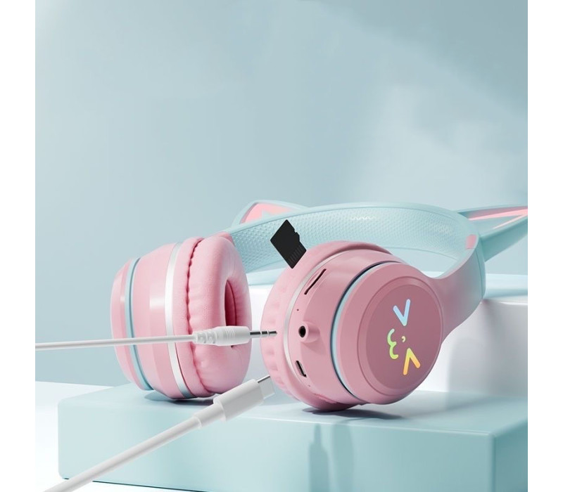 Наушники детские беспроводные Cat Ear BT618 кошачьи ушки с RGB подсветкой цвет черный