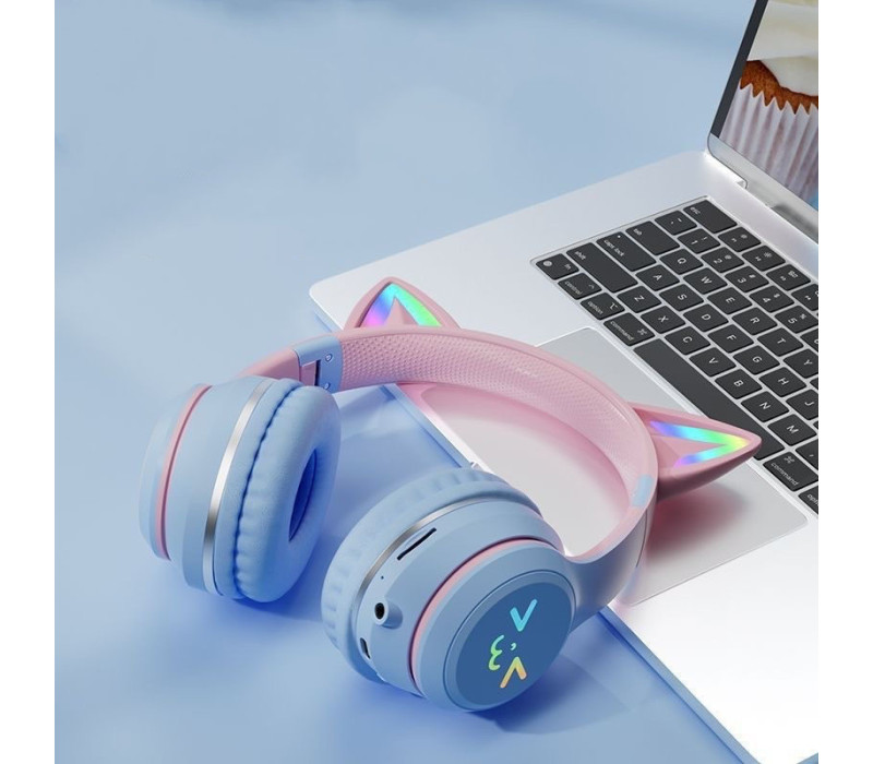 Наушники детские беспроводные Cat Ear BT618 кошачьи ушки с RGB подсветкой цвет черный