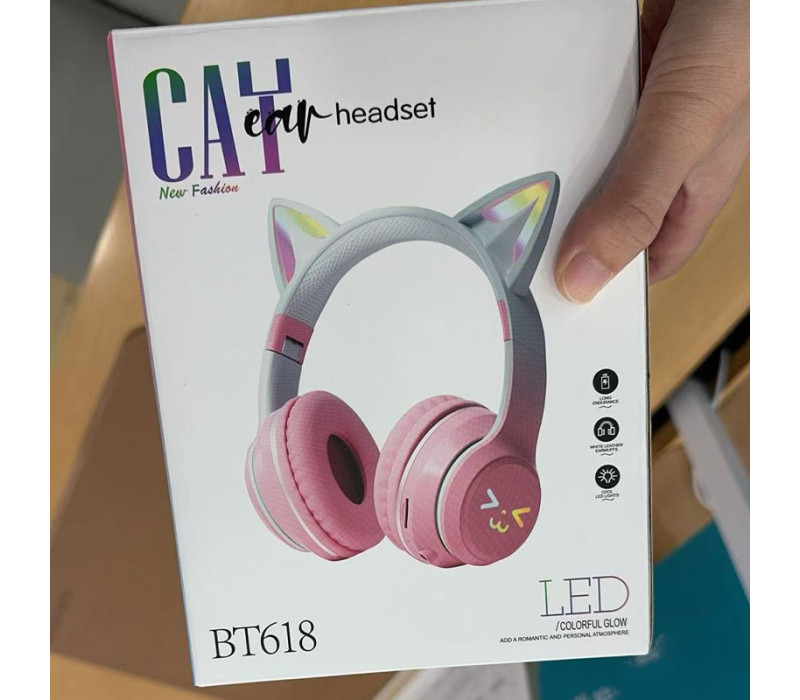 Наушники детские беспроводные Cat Ear BT618 кошачьи ушки с RGB подсветкой цвет черный