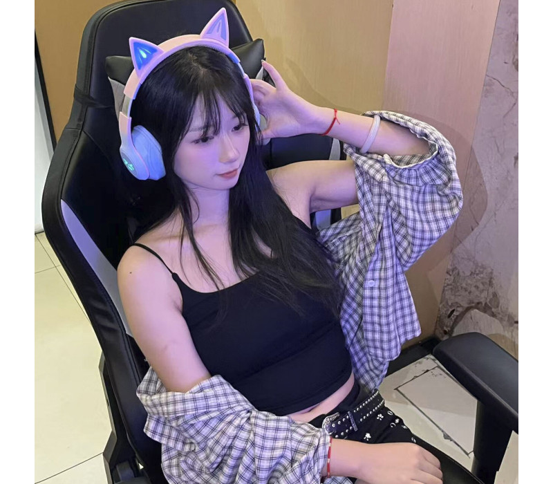 Наушники детские беспроводные Cat Ear BT618 кошачьи ушки с RGB подсветкой цвет черный