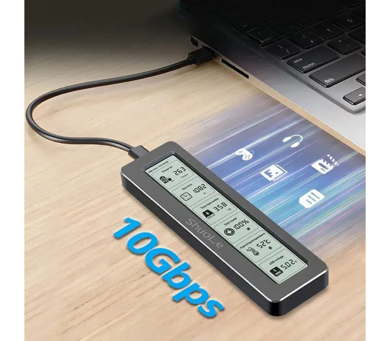 Внешний карман ShuoLe TP18-P-10G USB 3.2 для M.2 NVMe/SATA SSD 2280 с экраном и охлаждением